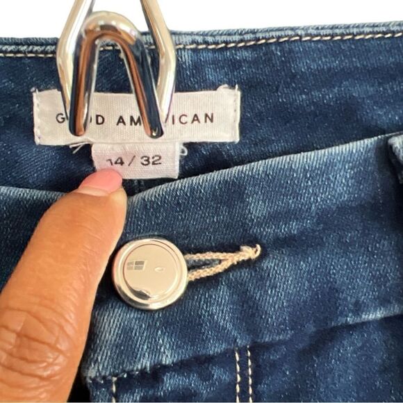 Good American Good Straight Jeans Blue358 High Rise Cropped Stretch 14/32 - Picture 3 of 8